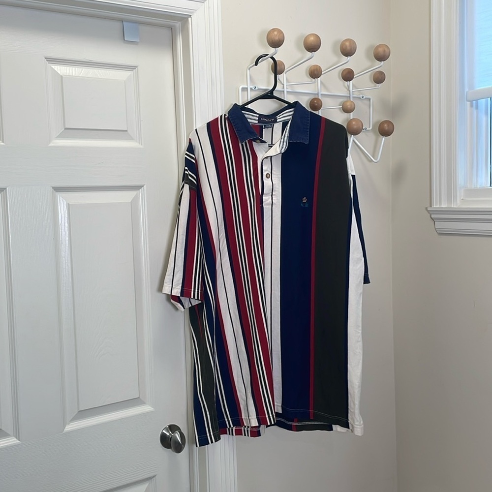 Gant - Classic Vintage 90s Vertical Striped Polo - Blue / Red - XL